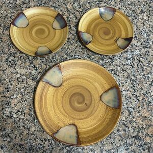 Sango Splash 4951 Brown Drip Glazed Stoneware Salad Plates and Dinner Plate Lot